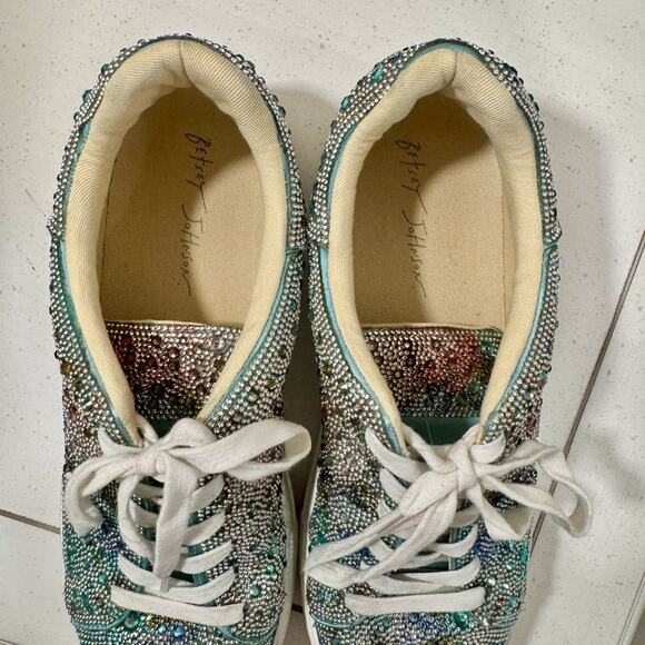 Betsey Johnson Sidny Floral Rhinestone Platform Sneakers Women’s 11 Bling - Picture 10 of 16